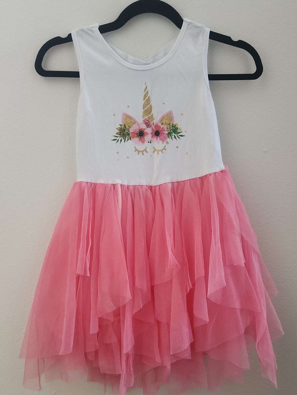 Girls Unicorn Tank Top Tulle Dress - White & Pink